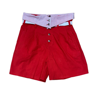 Justin Allen Red and White High Waist Shorts with Belt Vintage Vibrant Fun